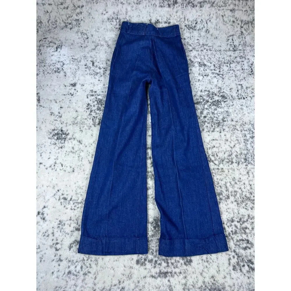 VTG 1970s Blue Denim Flare Disco Pants Size XS Hippy Pants Baggy Wide Leg